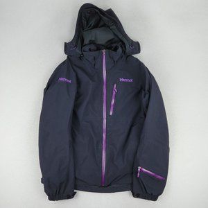 Marmot Jacket Women Medium Black Purple Membrain Rain Hooded Lightweight Outdoor